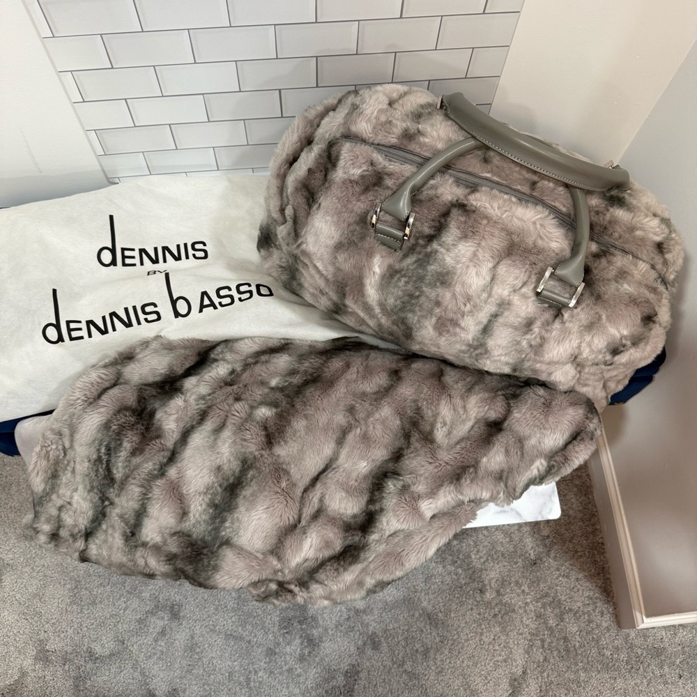 Dennis Basso Luxurious Faux Fur Travel Bag in Gray